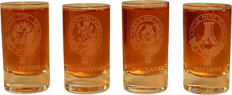 Collins Glencairn Clan Crest Crystal Dram Tot Glass - MacKenzie MacKintosh MacLaren MacLean