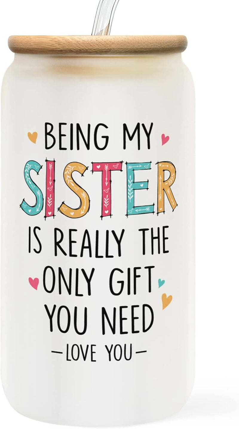 Sisters Gifts from Sister, Brother - Sister Birthday Gift Ideas, Birthday Gifts for Sister - Sister Christmas Gifts, Christmas Gifts for Sister - Gifts for Sister - Big Sister Gifts - 16 Oz Can Glass