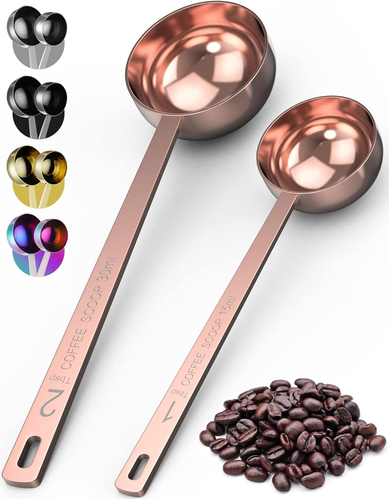 Orblue Premium Coffee Scoop Set - 1 Tbsp (15ml) & 2 Tbsp (30ml) Measuring Tablespoon - Stainless Steel Coffee Measuring Spoon and Scooper with Long Handles - Pack of 2