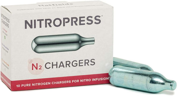 Hatfields London NitroPress Coffee Cocktail Chargers, Use with NitroPress Instant Nitrogen Diffuser for Nitro Cold Brew Coffee (10 Cartridges)