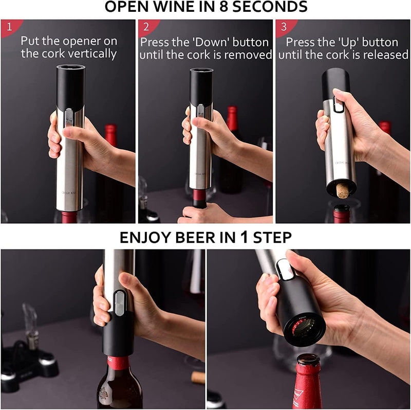 CIRCLE JOY Electric Wine Opener Set Automatic Wine Opener Kit for Wine and Beer Cordless Electric Wine Bottle Openers Gift Set with Foil Cutter, Aerator Pourer, Vacuum Pump and 2 Wine Stoppers