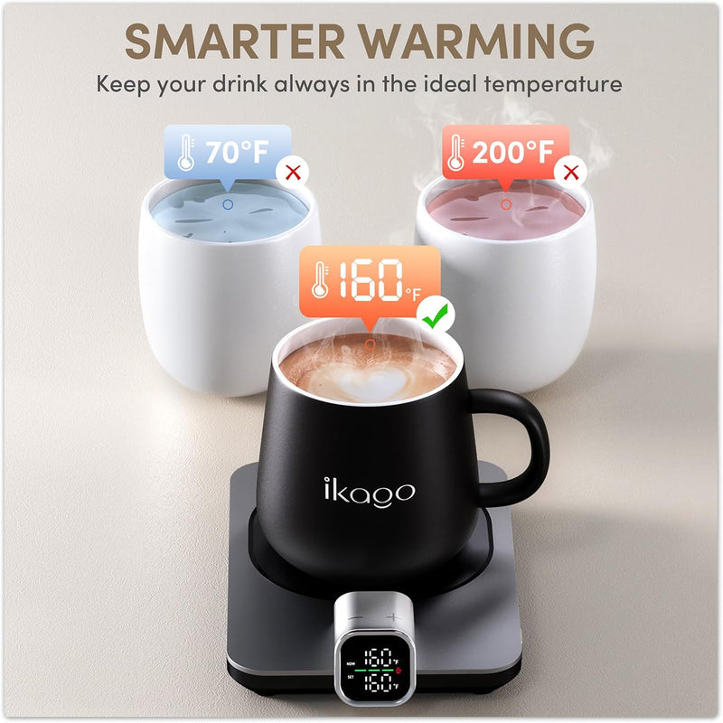 ikago Smart Mug Warmer & Mug Set - Upgraded Coffee Warmer, 1°F Precise Temperature Control Mug Warmer for Desk, Heated Coffee Mug with Auto Shut Off, Birthday Gifts for Women and Men