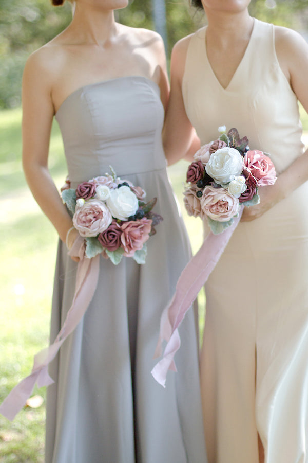 Dusty Rose  Mauve Round Bridesmaid Bouquets