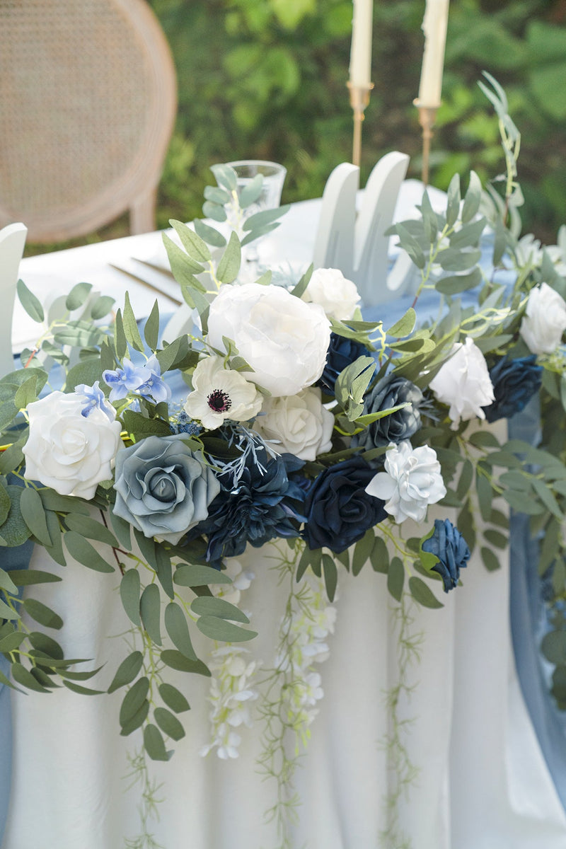 Dusty Blue  Navy 9ft Flower Garland for Head Table