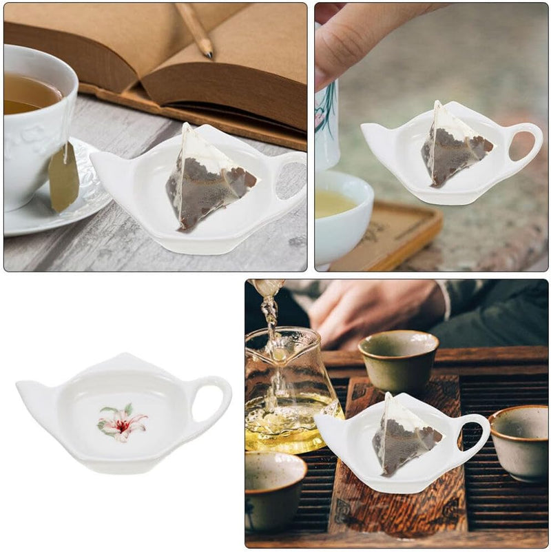 Kichvoe Tea Bag Coasters Ceramic Tea Bag Holder for Used Tea Bag White Porcelain Ceramic Teabag Tray Teapot Shaped Tea Bag Holder Spoon Rests Seasoning Dish Saucer