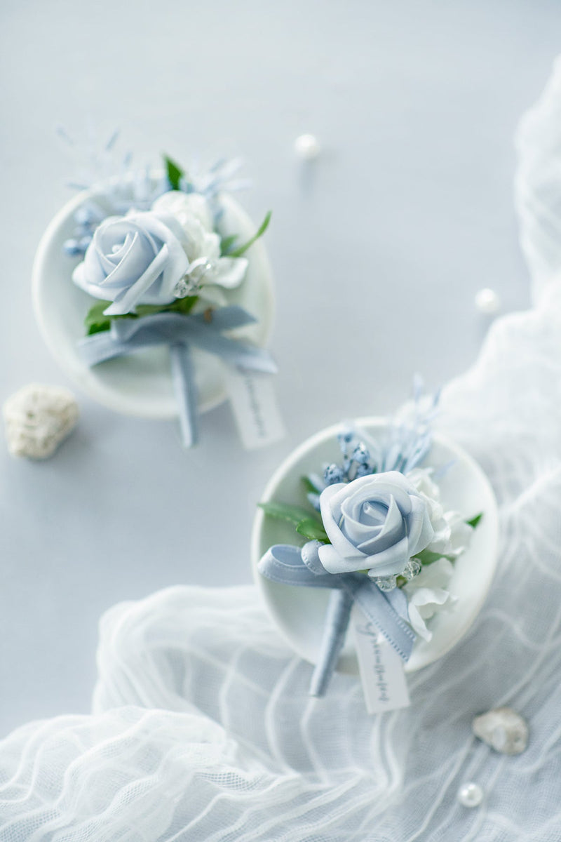 Dusty Blue Boutonniere - Romantic Floral Accessory