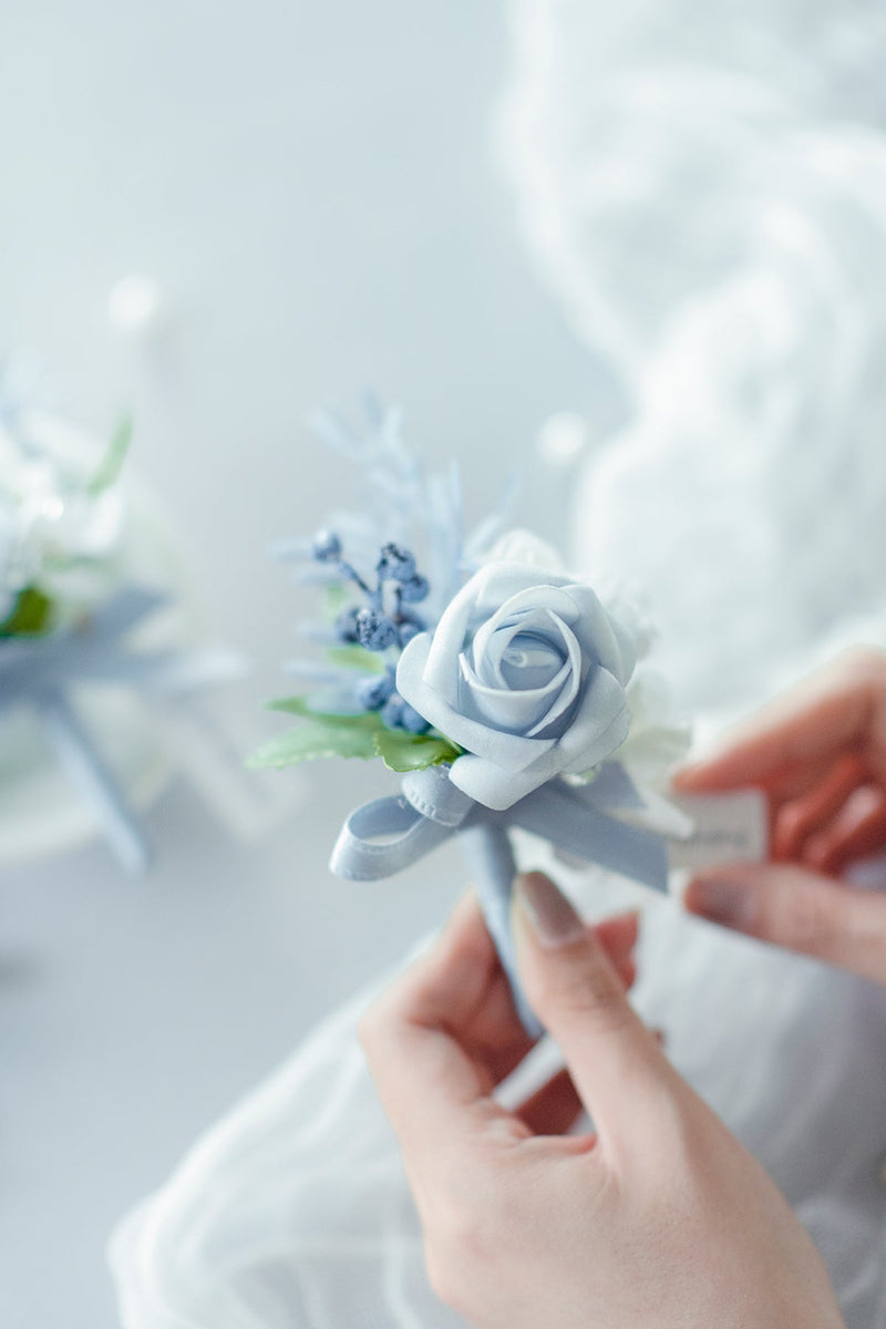 Dusty Blue Boutonniere - Romantic Floral Accessory