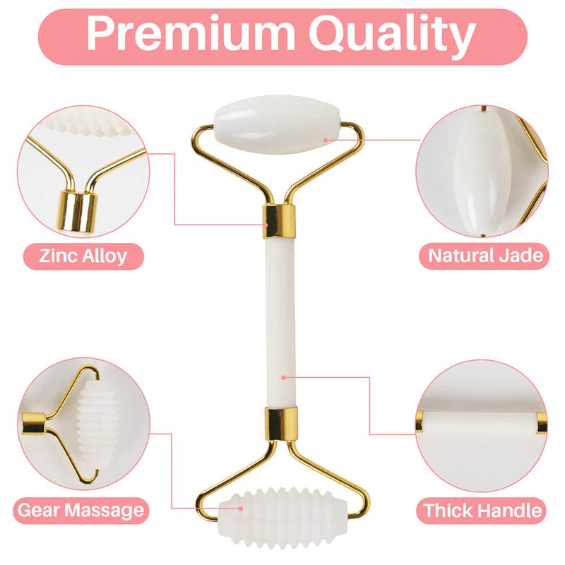 shenghang Jade Roller for Face and Gua Sha Set Face Roller,Facial Beauty Roller Skin Care Tools Massager for Face, Eyes,Forehead Neck, Body Muscle， Relaxing and Relieve Fine Lines and Wrinkles(White)