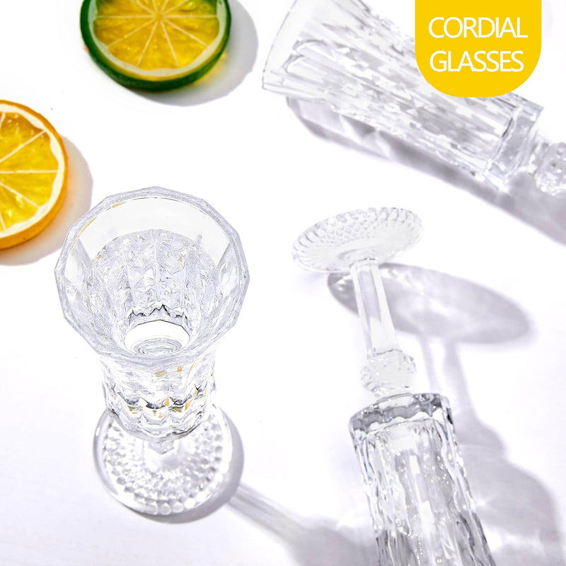 Cordial Glasses with Stem, 1.5oz/45ml, Sherry Glasses Set of 6, Limoncello Glasses for Tequila, Shot Glasses Set with Stem