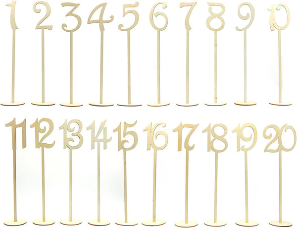 20Pcs Table Numbers, 1 to 20 Wood Wedding Table Numbers with Sturdy Holder Base for Party Home Decoration
