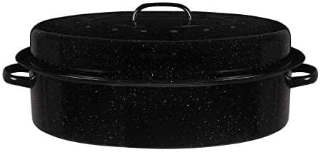 USA Enamel Oval Turkey Roaster Pan  Lid - 19 20 lb Capacity - Thanksgiving Gift