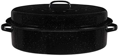 USA Enamel Oval Turkey Roaster Pan  Lid - 19 20 lb Capacity - Thanksgiving Gift