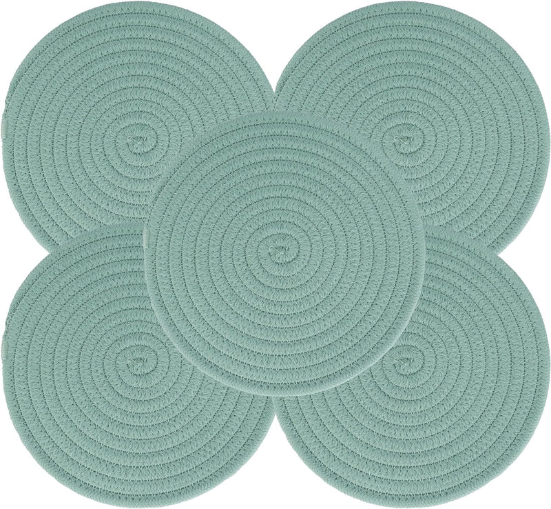 Trivets Set Pot Holders Set Coasters for Countertops Hot Mats Hot Pads 8 Inch Cotton Potholders for Kitchen Ideal for Hot Dishes, Pots, Pans, Teapots, Bowl and Plates 5 pcs Dark Green