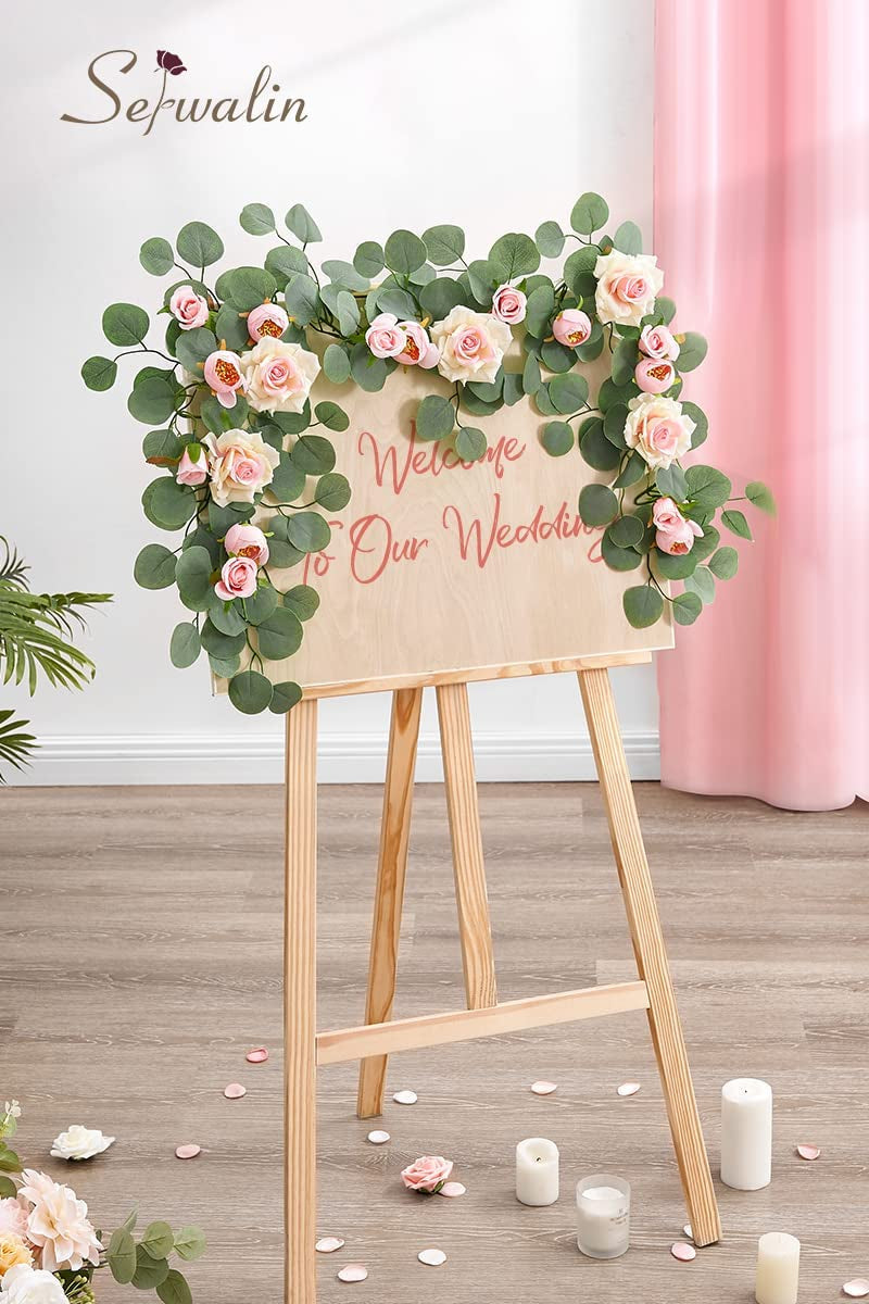 Eucalyptus Flower Garland with Pink Roses - 6FT Wedding Decoration