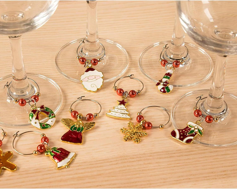 Juvale 12 Piece Christmas Wine Glass Charms, Holiday Drink Markers (2 Inches)