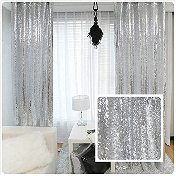 Sequin Backdrop Curtains for Wedding Party Decor - 2 Panels  W2 X H8Ft Silver