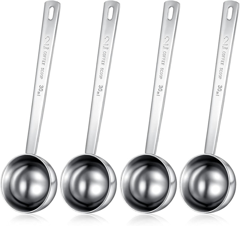 4 Pieces 2 Tablespoon Scoops with Long Handle, 30 ml Stainless Steel Coffee Spoon for Coffee Milk Fruit Powder, Measuring Dry and Liquid Ingredients, Spice Jar, Cooking Baking, Leveler