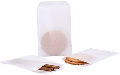 Quotidian Flat Glassine Waxed Paper Treat Bags - 100 Pack 4x6 for Bakery or Party Favors