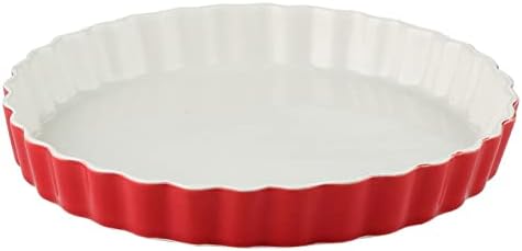 LOVECASA 10 Inch Porcelain Quiche Baking Dish - Non-Stick Tart Pan with Ruffled Edge MicrowaveDishwasherOven Safe White