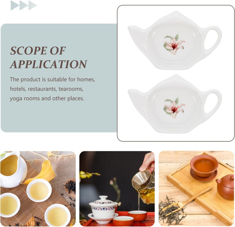 2pcs Ceramic Tea Bag Holder Teapot- Shaped Tea Bag Coasters Spoon Rests Classic Tea Time Caddy Storage Rack Tray Bracket Saucer Seasoning Dish for Home Kitchen