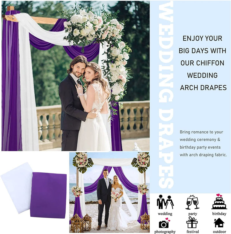 Purple Chiffon Wedding Arch Draping Fabric - 20FT Sheer Drapes for Ceremony  Shower Decorations