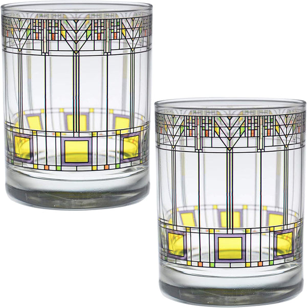 Culver Frank Lloyd Wright DOF Double Old Fashioned Glass 14-Ounce (Gift Boxed Set of 2, Tree of Life)
