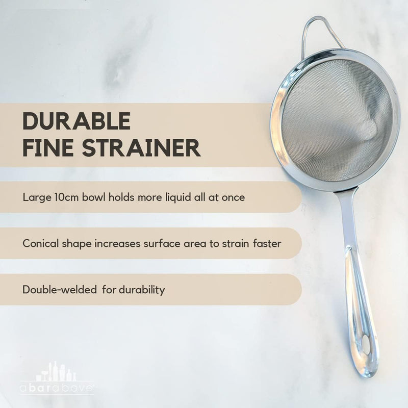 A Bar Above Professional Cocktail Strainer Set - 3 Piece Bundle Includes Hawthorne Strainer, Julep Strainer & Fine Mesh Strainer – Rust Proof Stainless Steel Strainer for Home & Professional Bartender