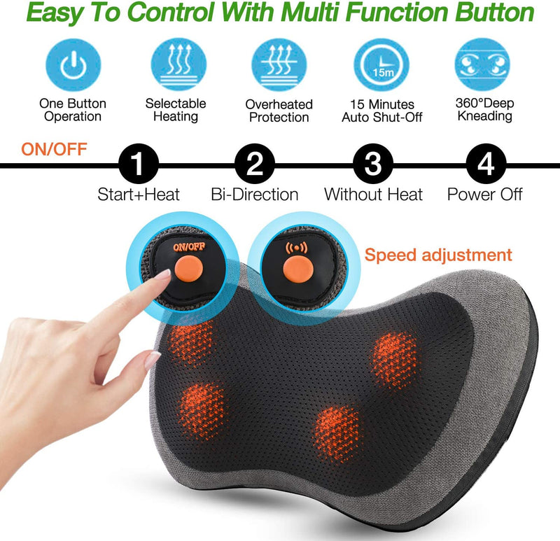 JYMY Back Massager, Shiatsu Kneading Electric Neck Massager Pillow with 8 Heated Rollers for Back, Neck, Lower Back and Shoulder, Gifts for Dad/Mom/Men/Women