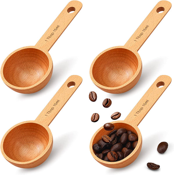 4 Pieces Coffee Scoop Wooden Coffee Spoon in Beech, Wood Coffee Measure Scoop Wooden Tablespoon for Measuring Coffee Beans or Tea Home Kitchen Accessories (15 ml)