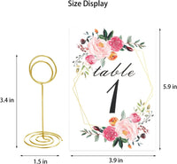 26 PCS Table Number Holder - Table Card Holder Stand Wire Photo Holder with 26 Pcs Floral Table Number Cards, Place Card Holder Stand for Weddings Party Office Paper Memo Menu Note Clips