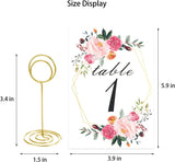 26 PCS Table Number Holder - Table Card Holder Stand Wire Photo Holder with 26 Pcs Floral Table Number Cards, Place Card Holder Stand for Weddings Party Office Paper Memo Menu Note Clips