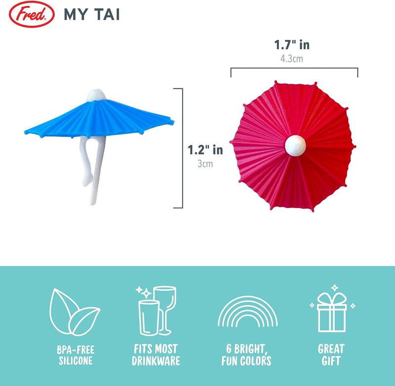 Genuine Fred MY TAI Umbrella Drink Markers, Set of 6, Colorful Silicone Umbrellas to Keep Track of Your Drink, Ideal for Hostess Gifts, Beach Houses, Bachelorette Parties, and White Elephant Parties