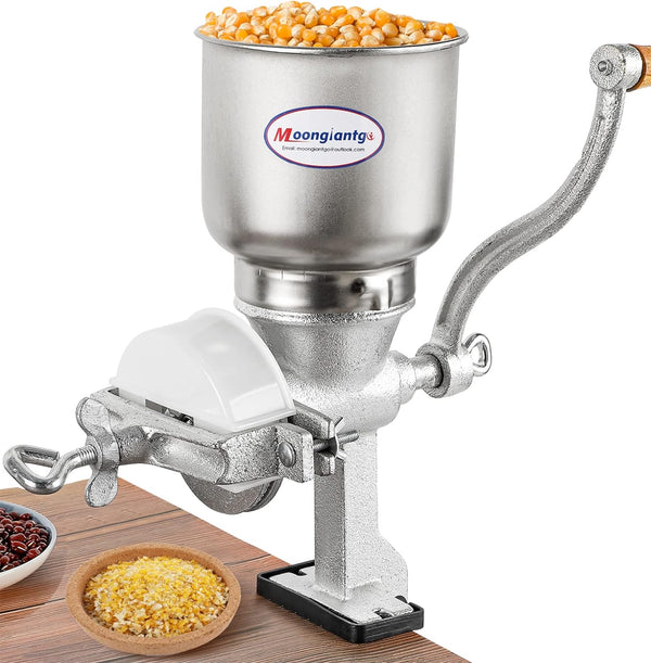 Moongiantgo Corn Grinder Cast Iron, Hand Crank Grain Mill with Large Hopper & Table Clamp, for Manual Crushing Barley Wheat Berries Coffee Chickpeas Seeds Pepper Dried Beans Animals Feed Home Brewing