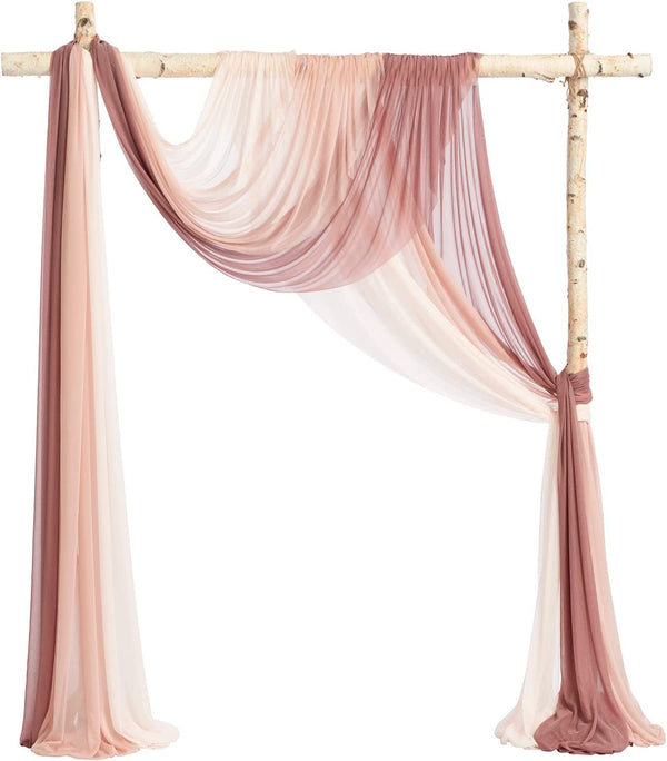 New Version Easy Hanging Wedding Arch Draping Fabric 3 Panels 30" W X 26.5Ft for Wedding Ceremony Reception Swag Decorations, Mauve + Dusty Rose + Blush