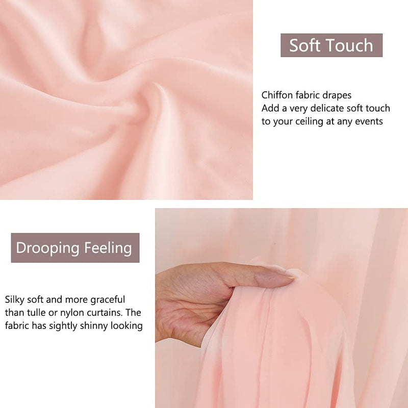 6-Piece Light Peach Ceiling Drapes Set 5x10 Ft Sheer Voile Chiffon Fabric for Weddings  Banquets