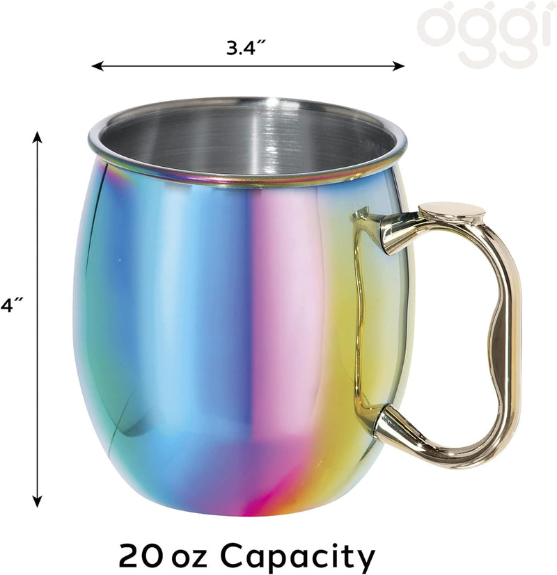 Oggi Stainless Steel Moscow Mule Mug - 20 oz, Rainbow with EZ-grip handle