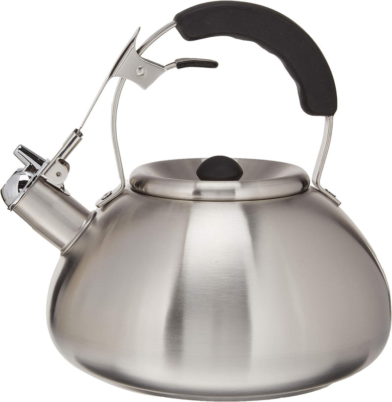 Creative Home Avalon 3.0 Qt. Stainless Steel Whistling Tea Kettle with Aluminum Capsulated Bottom for Even Heat Distribution, Quart, Brushed Finish