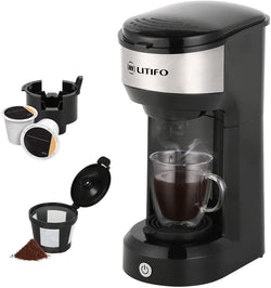 LITIFO Single Serve Coffee Maker for Ground coffee, Tea & K Cup Pod, 2-In-1 Small Coffee Machine with 6 to 14oz Reservoir, One-Button Fast Brew, Auto Shut-off & Self Cleaning Function (Black)