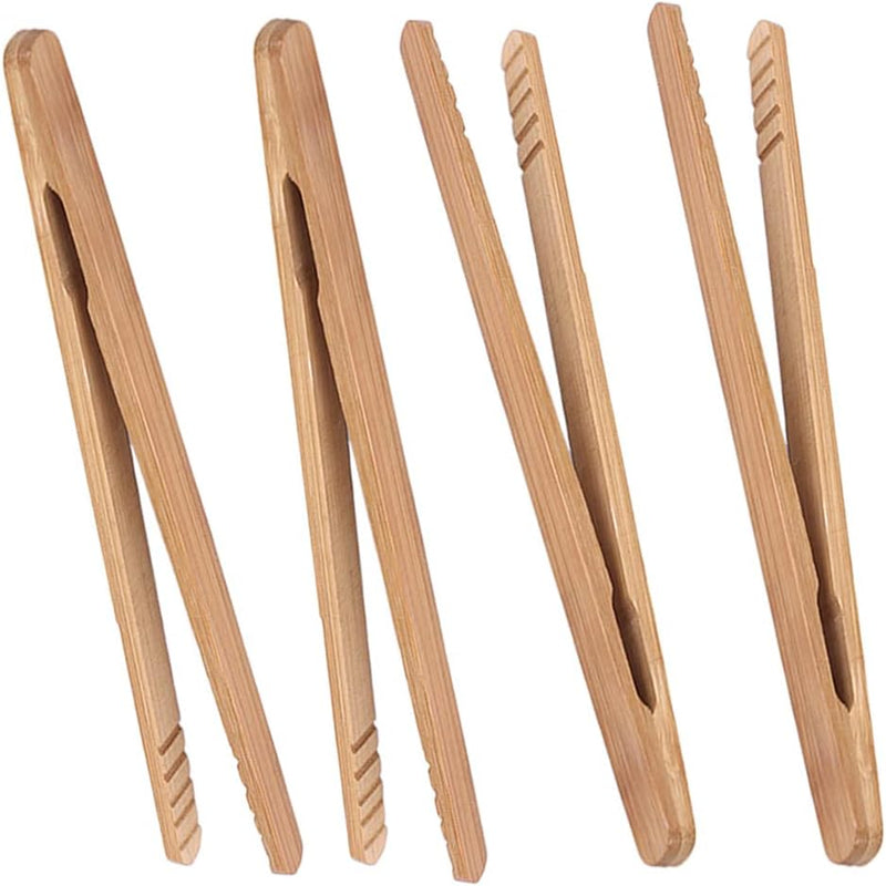 Bamboo Toast Tongs, 7 Inches Mini Wood Cooking Tong with Anti-slip Design Great for Serving Food/Toaster/Bread & Pickles/Sugar/Barbecue,Small Kitchen Tongs Multi-use for Salad, Grilling, Frying (2)
