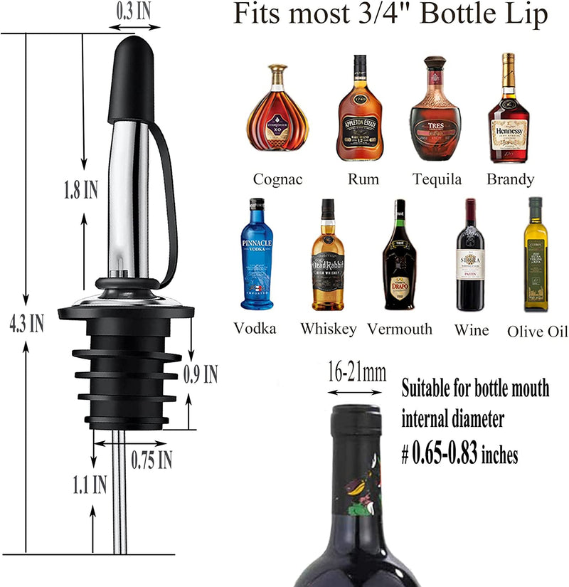 Pafusen 12 Pack Liquor Pour Spout, Pour Spouts for Bottles, Liquor Bottle Pourers for Alcohol, Olive Oil, Liquor Pourers with Dust Caps, Speed Pourers, Bar Bartender Accessories