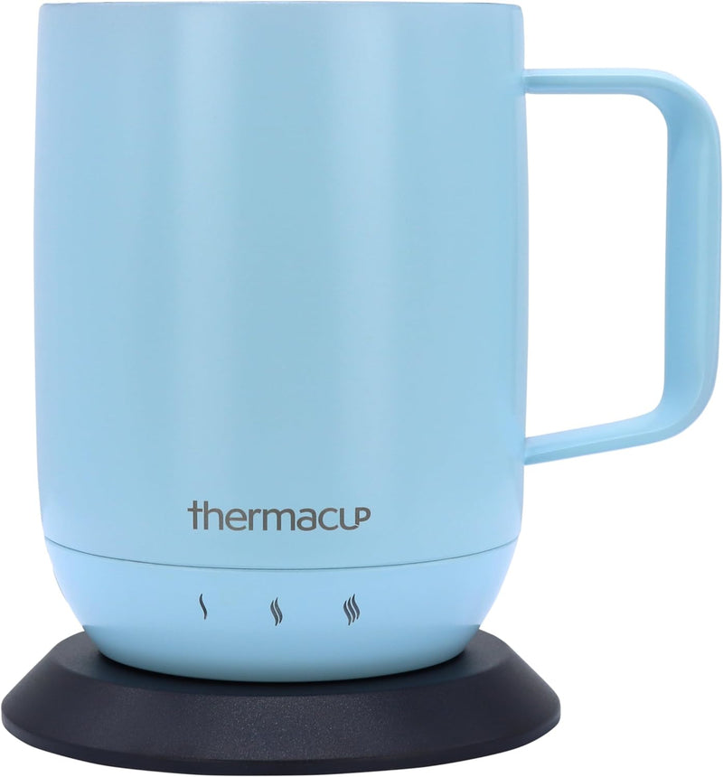 Thermacup Premium Self-Heating Coffee Mug with Lid, Temperature Controlled Led Electric Mug, 3 Custom Heat Settings, Auto Shut Off Feature, Keeps Liquids Warm, Sip Smarter (Midnight Black – 14 oz.)