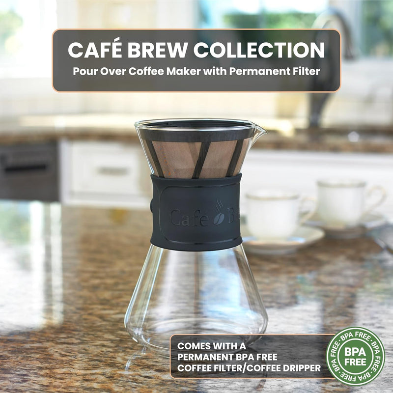 Café Brew Collection Pour Over Coffee Maker - 40 oz Borosilicate Glass Coffee Pot - BPA-Free - Dishwasher Safe - Mindful Coffee Brewing for Coffee Lovers