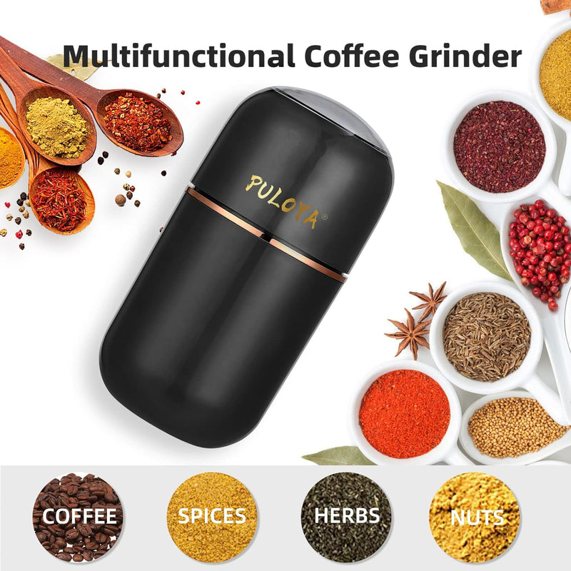 PULOYA Coffee Grinder Electric for Beans, Spices, Herbs, Grains and Nuts, Stainless Steel Blades, 2.8 oz, Black