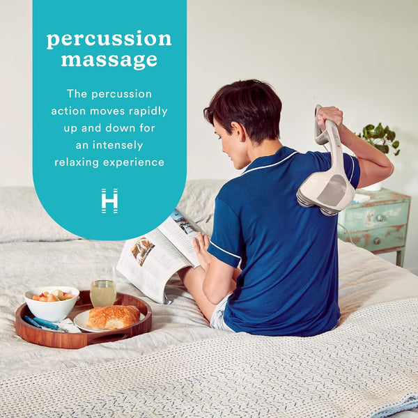 Homedics Percussion Action Massager with Heat | Adjustable Intensity, Dual Pivoting Heads | 2 Sets Interchangeable Nodes, Heated Muscle Kneading for Back, Shoulders, Feet, Legs, & Neck