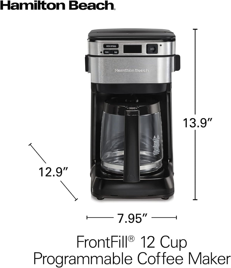 Hamilton Beach Programmable Coffee Maker, 12 Cups, Front Access Easy Fill, Pause & Serve, 3 Brewing Options, Black (46310)