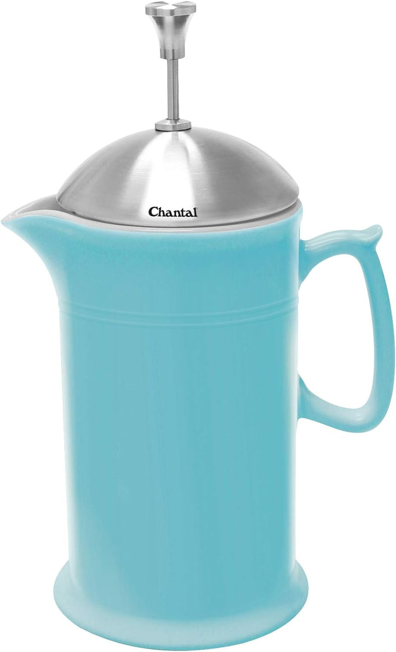 Chantal Stoneware French Press with Stainless Steel Plunger and Lid, 28 ounce capacity, White