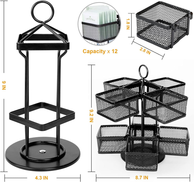 Tea Bag Organizer, Tea Bag Storage Holder Spinning Carousel Basket, Teabags Coffee Candy Organizer Container for Office Kitchen Counter Cabinet Pantry