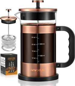 French Press Coffee Maker - 34 Ounce Classice Stainless Steel Coffee Press with 4-Level Filtration System, Heat Resistant Thickness Borosilicate Glass French Press Coffee Pot for Camping Travel Gift