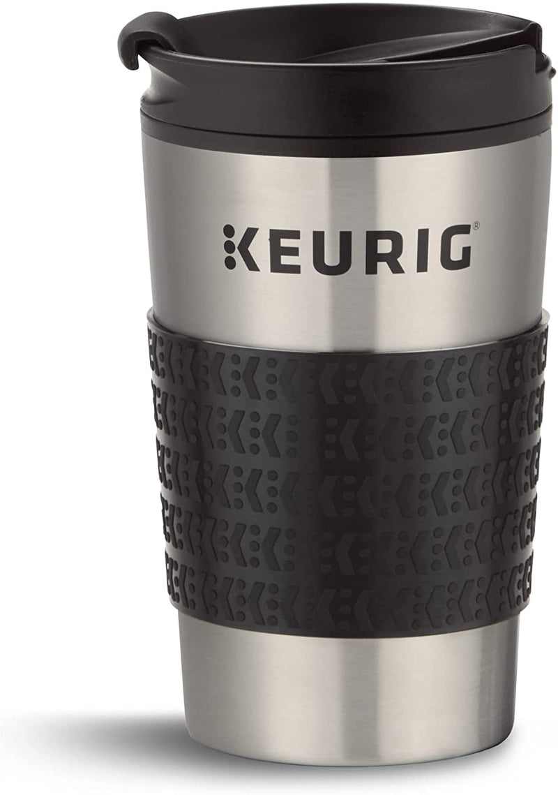 Keurig K-Mini Single Serve Coffee Maker, Black & Travel Mug Fits K-Cup Pod Coffee Maker, 1 Count (Pack of 1), Stainless Steel