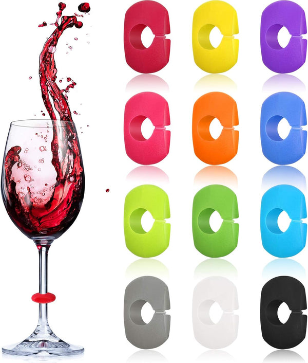12 Pieces Wine Glass Charms Markers Silicone Drink Markers for Wine Glass Champagne Flutes Cocktails, Martinis, 12 Colors